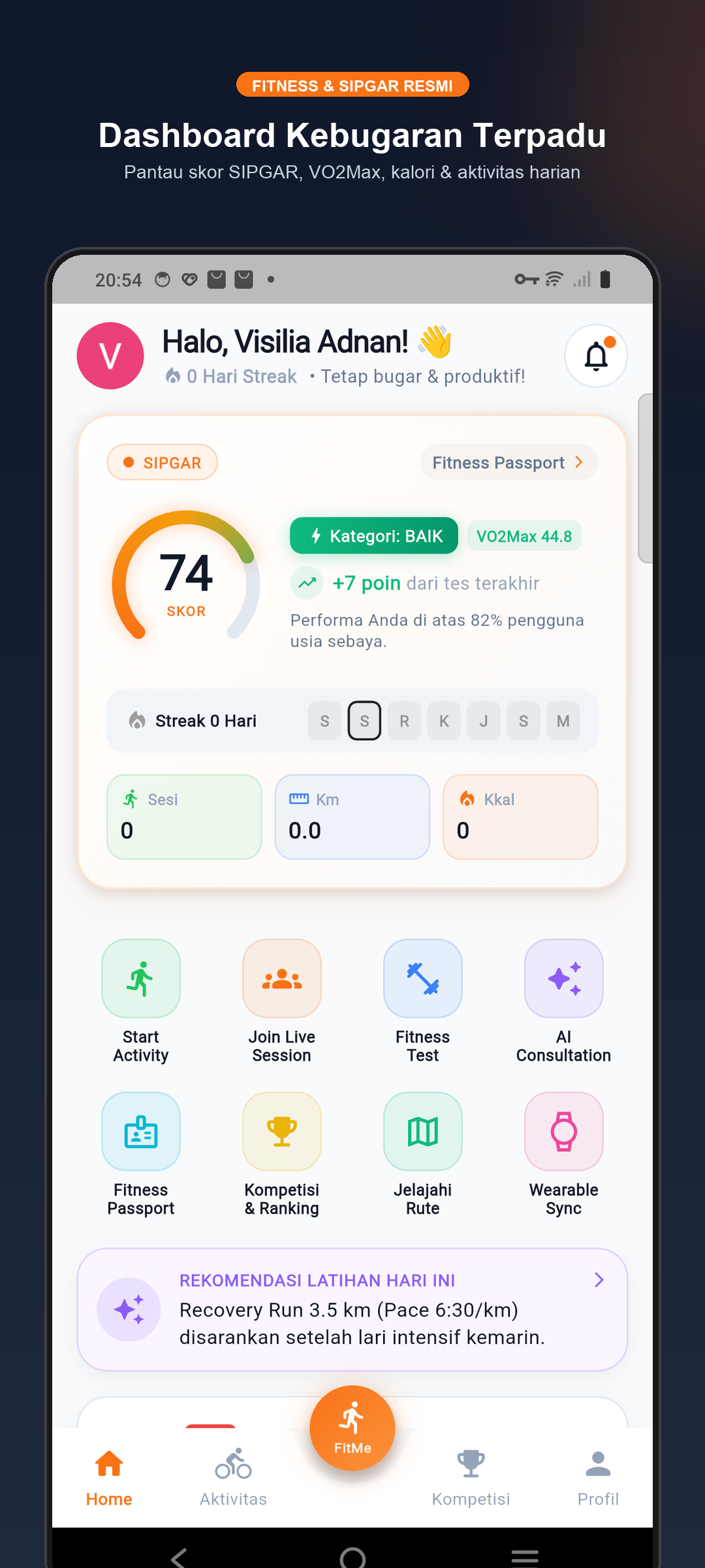 Dashboard Utama FitMeHub